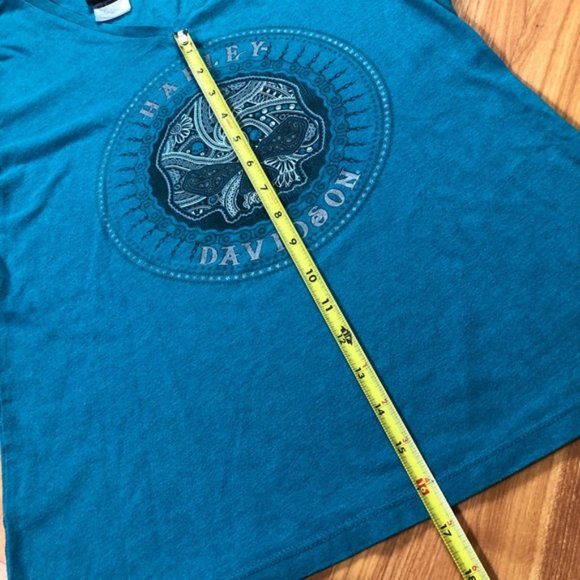 Harley Davidson "2014" Skull 💀 T-Shirt Teal V- neck El Paso Texas Size Large - Picture 8 of 12